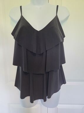 Aqua Green Black Layered Ruffle Tankini Top